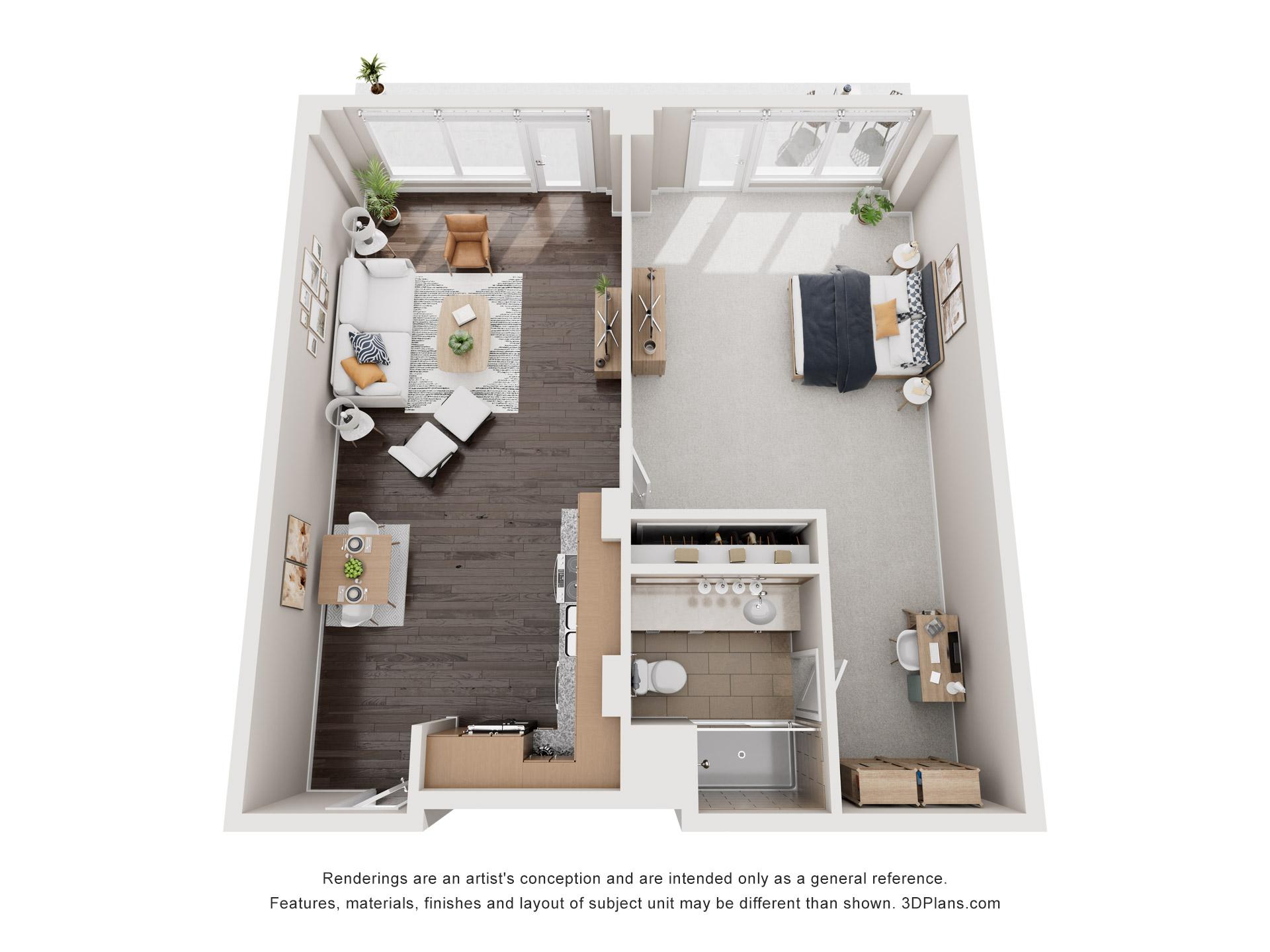 Holladay Park Plaza: 1 bedroom residence floor plan.