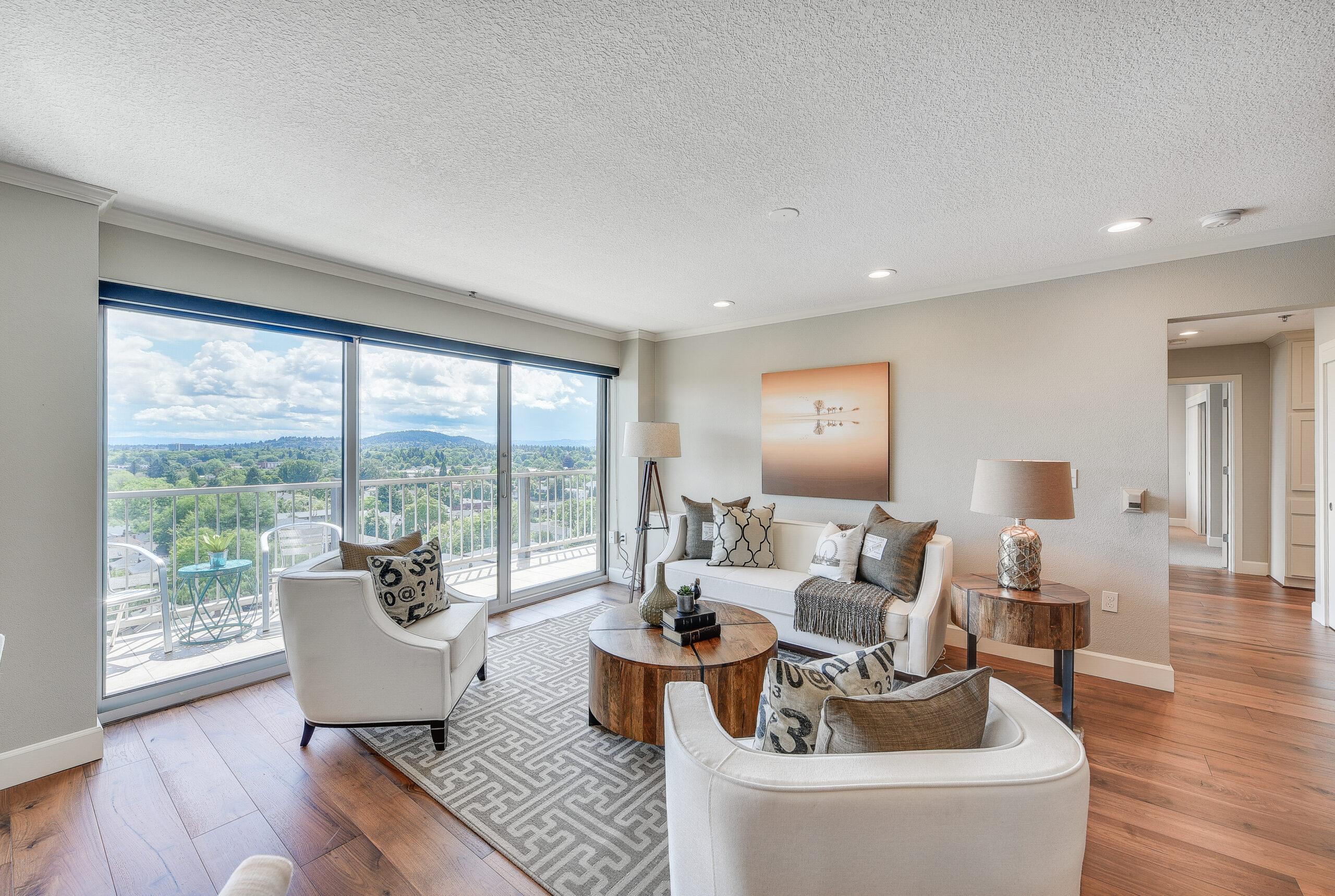 Living room of a residence at Holladay Park Plaza.